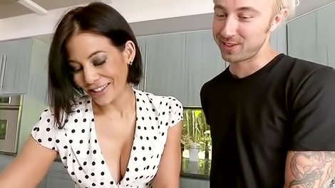 Dirty brunette is sucking big penis